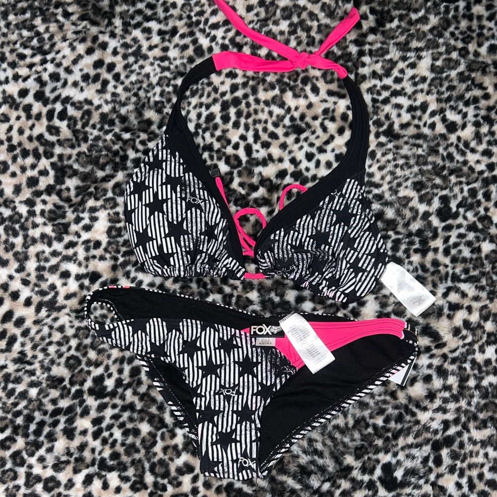 Fox Swim / Fox Racing Striped Star Monochrome Bikini with Pink Highlights